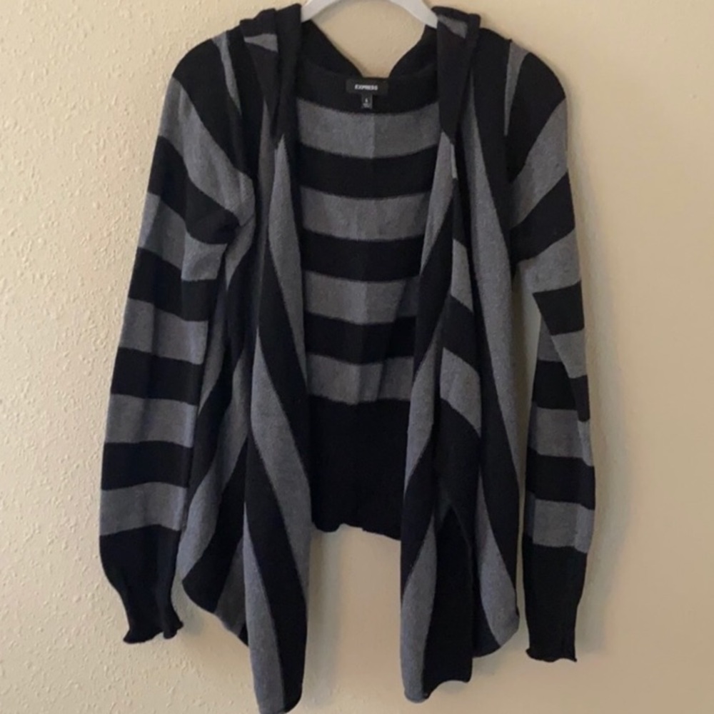 Black & Grey Stripped Hooded Sweater